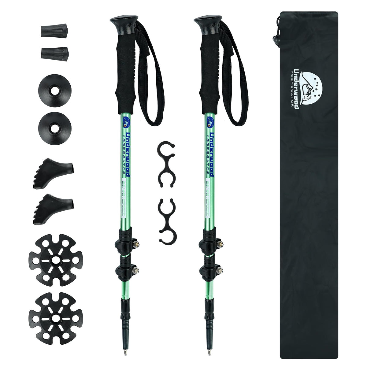 Underwood Aggregator trekking poles folded for compact carry and travel.