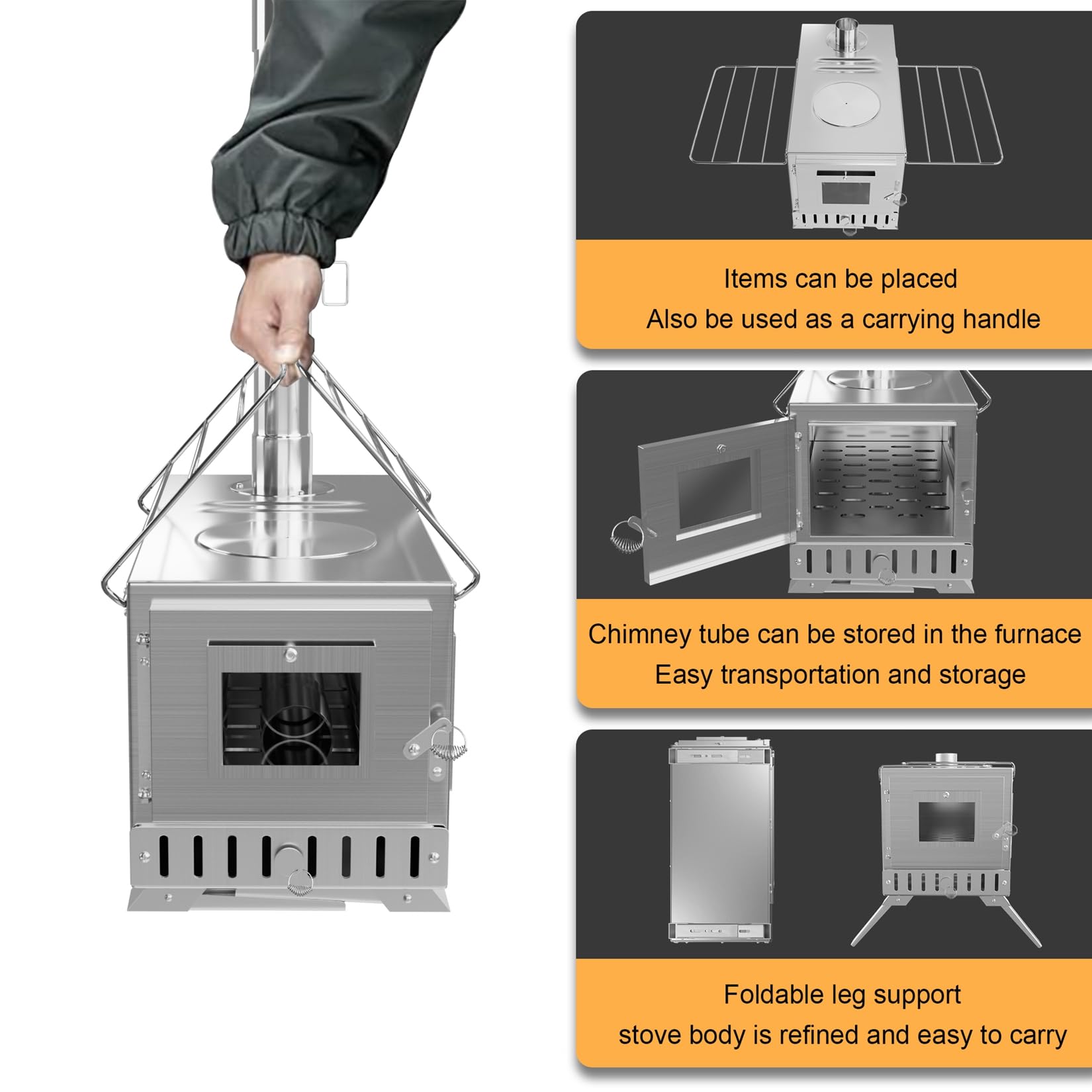 unho hot tent stove cooking-area view shows integrated heat for meals