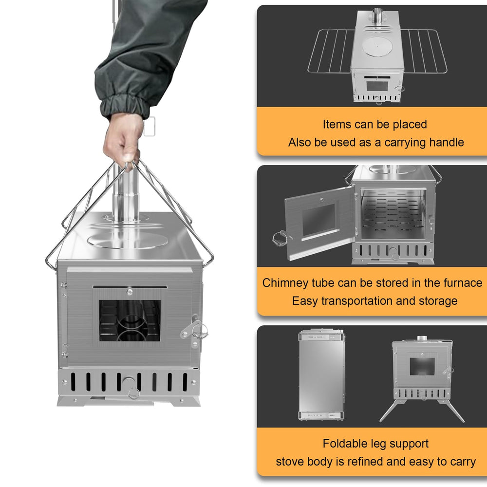 unho hot tent stove cooking-area view shows integrated heat for meals
