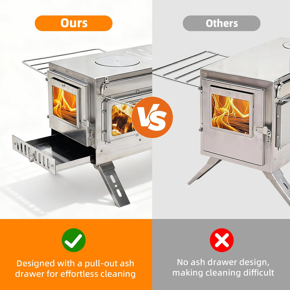 unho hot tent stove in-use camping scene emphasizes warmth and cooking potential