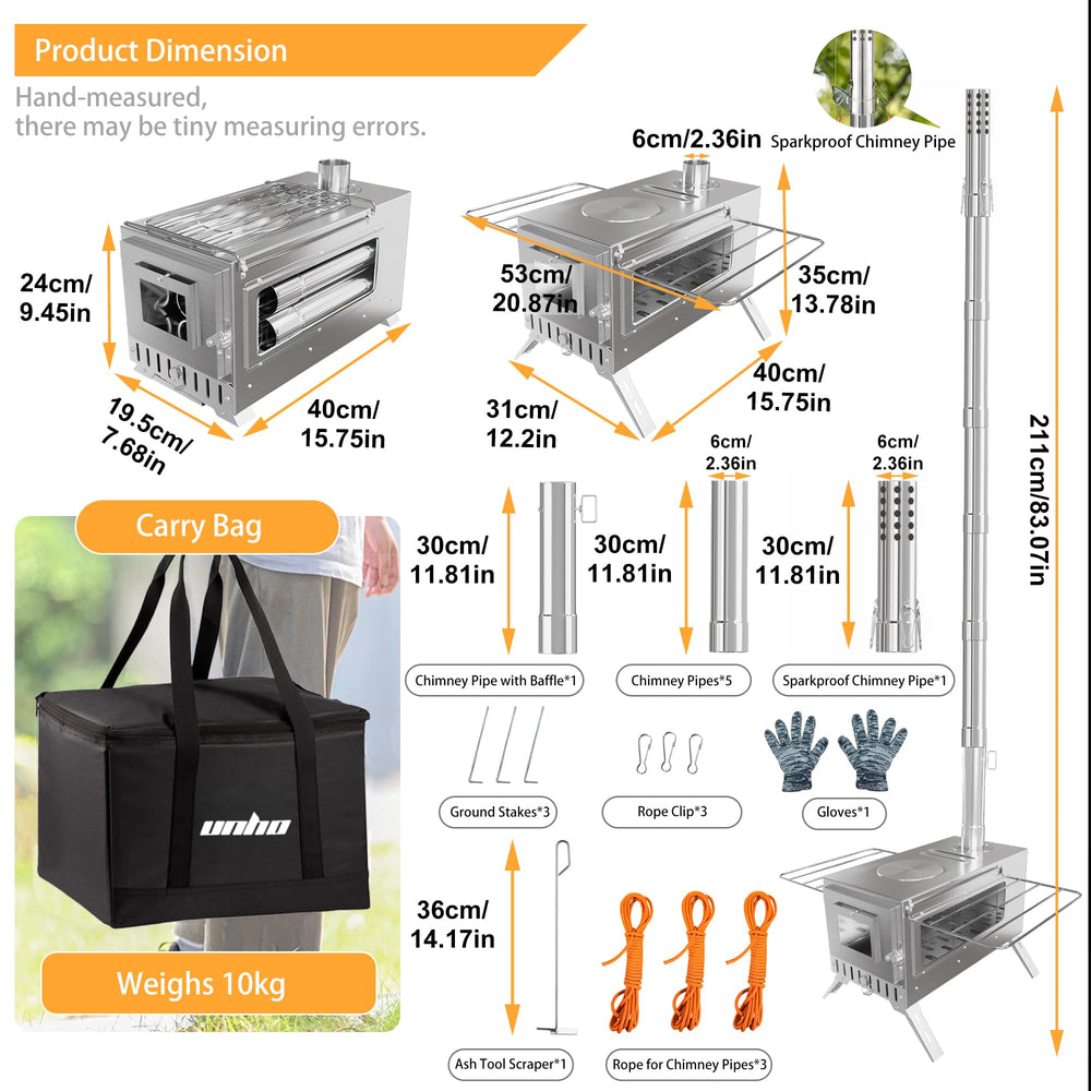 unho hot tent stove side view highlights stability and airflow design