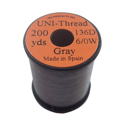 UNI Unice 6/0 fly tying thread in gray for durable, precise wraps