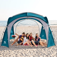 unicamper beach tent 12x12ft front view shows ample shade for gatherings