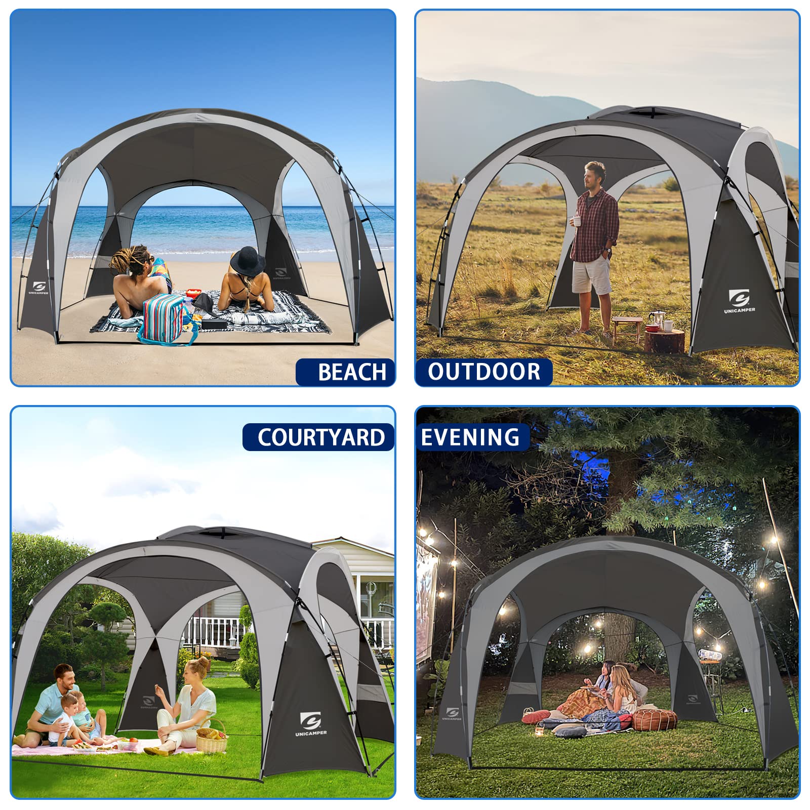 UNICAMPER beach tent spacious 144 sq ft fits 7-10 people comfortably