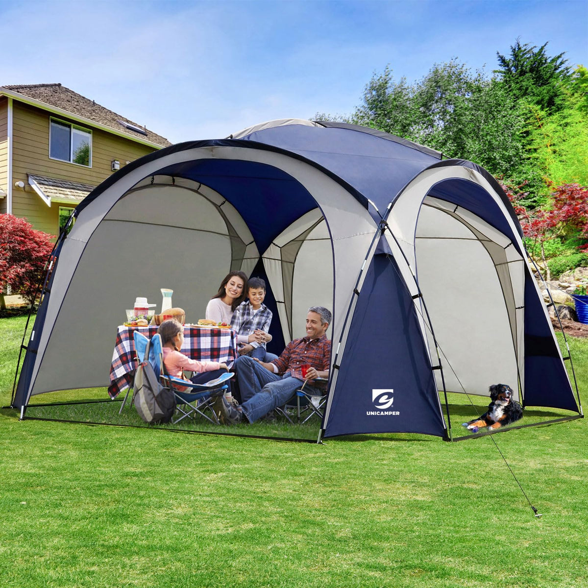 UNICAMPER large beach canopy tent 12x12 setup provides ample shade for gatherings.