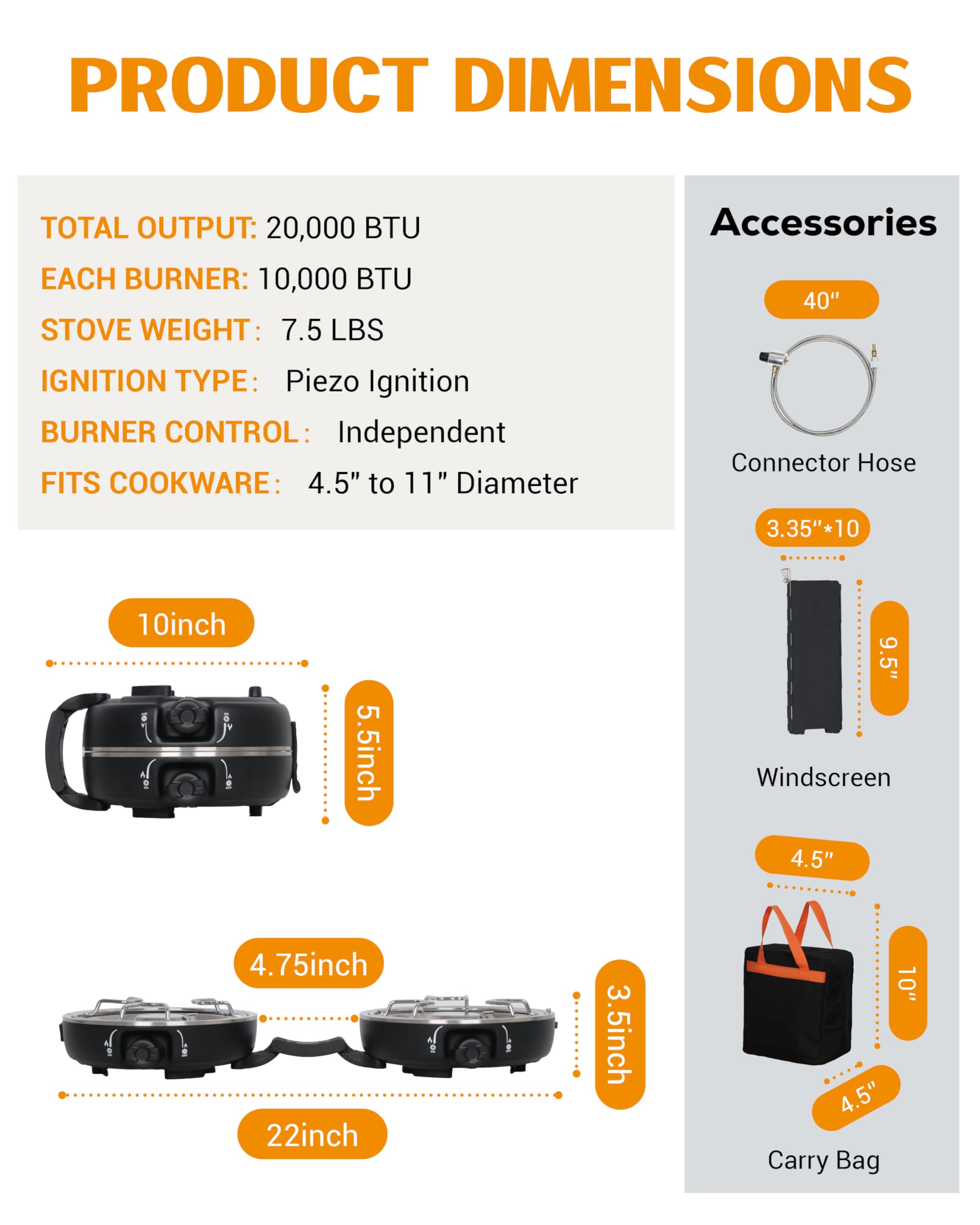 UNICCA propane 2-burner stove anti-slip feet stabilizing on ground