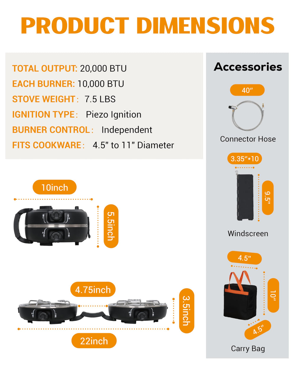 UNICCA propane 2-burner stove anti-slip feet stabilizing on ground