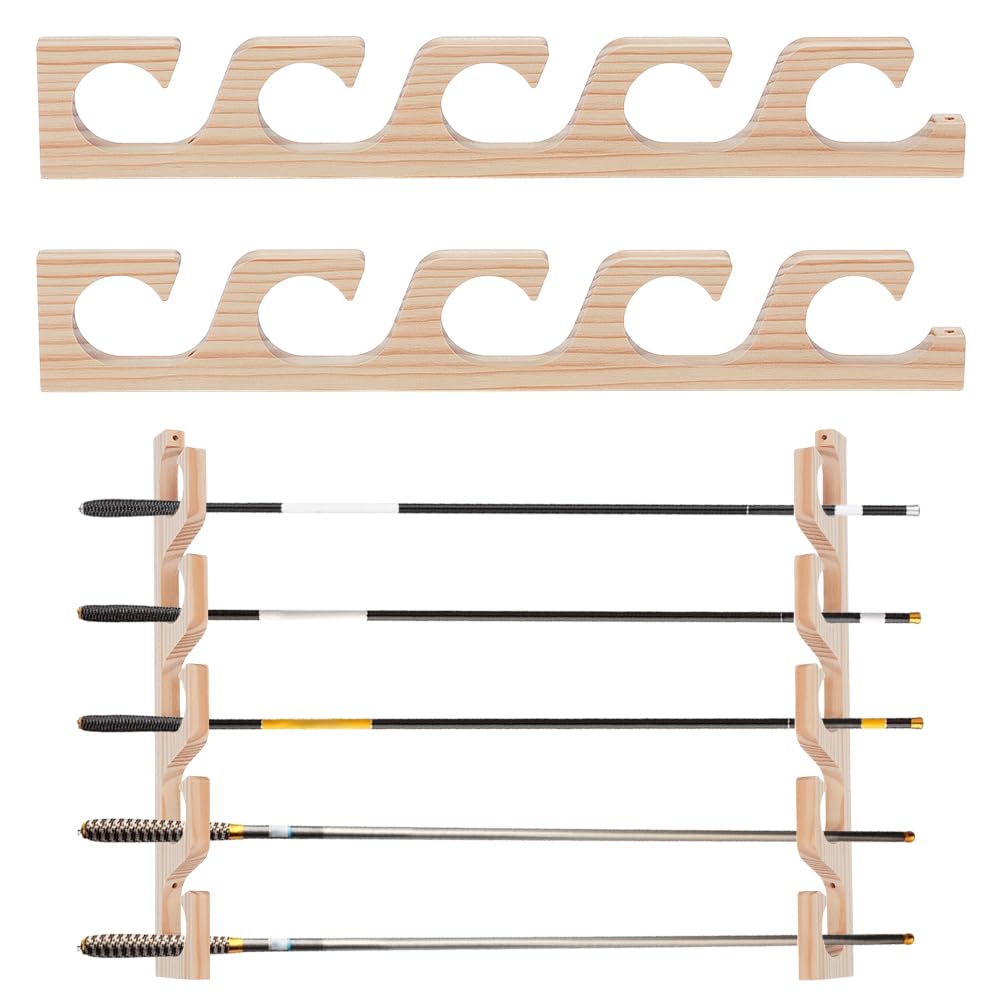 UNICRAFTALE horizontal rod holders on wall keeping fishing rods organized and accessible.