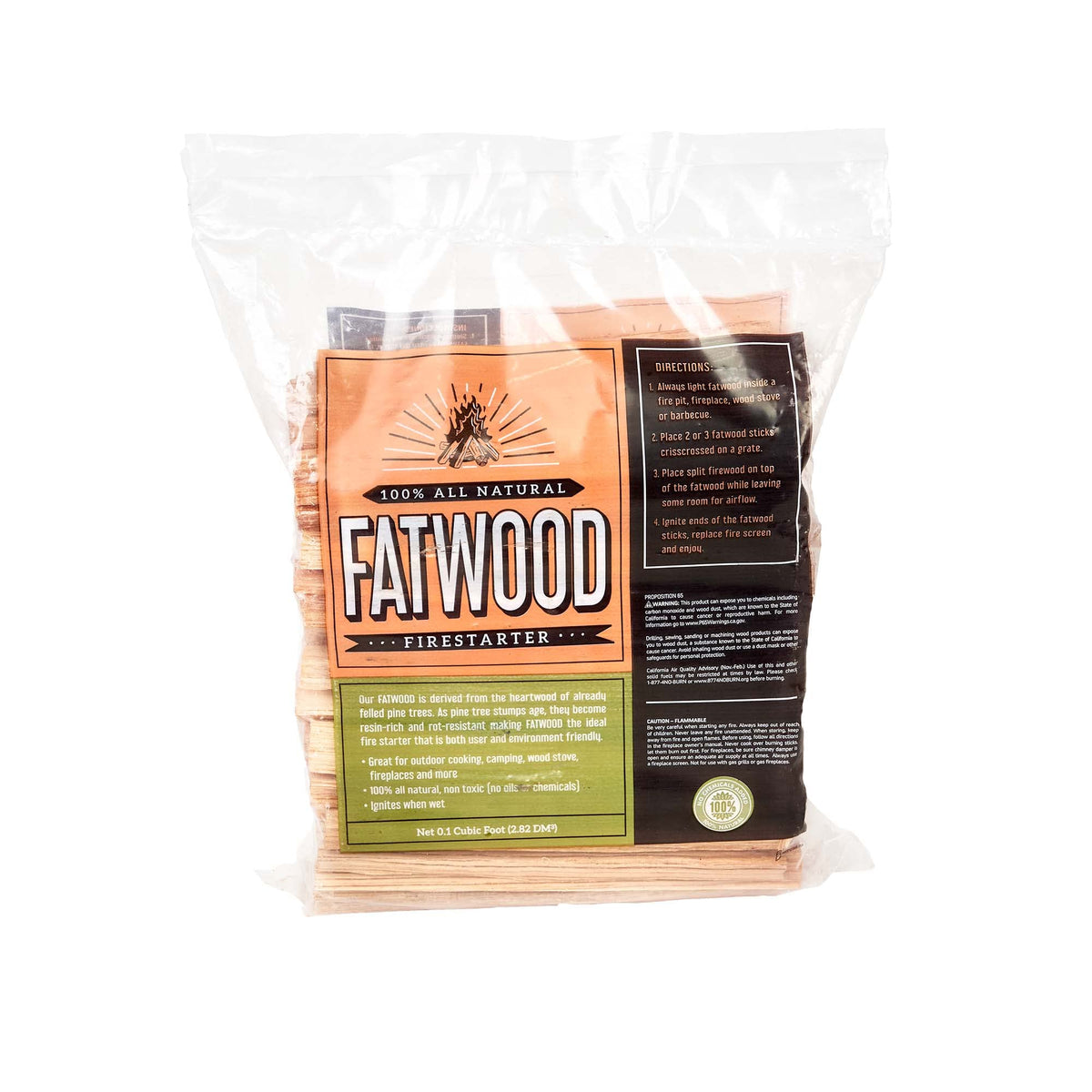 UniFlame Fatwood firestarter bag ready for camping or fireplace use