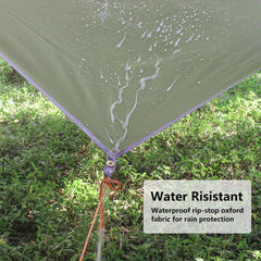 Unigear Hammock Rain Fly stakes and ropes enable quick, secure setup.