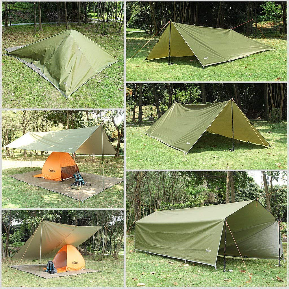 Unigear Hammock Rain Fly weather-ready design protects gear in rain.