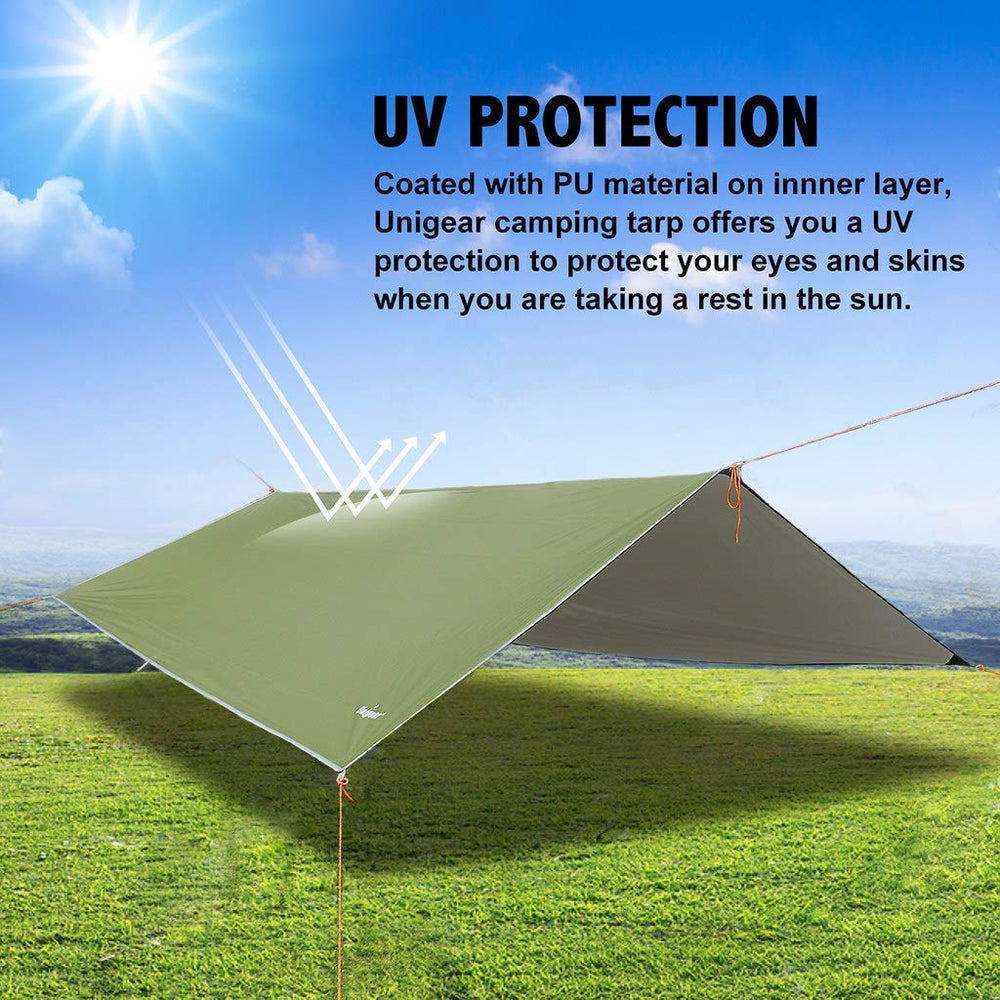Unigear hammock shelter cover used over a camping setup