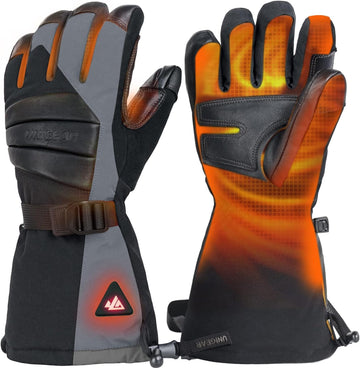 Unigear rechargeable heated ski gloves front view for outdoor warmth and touchscreen use