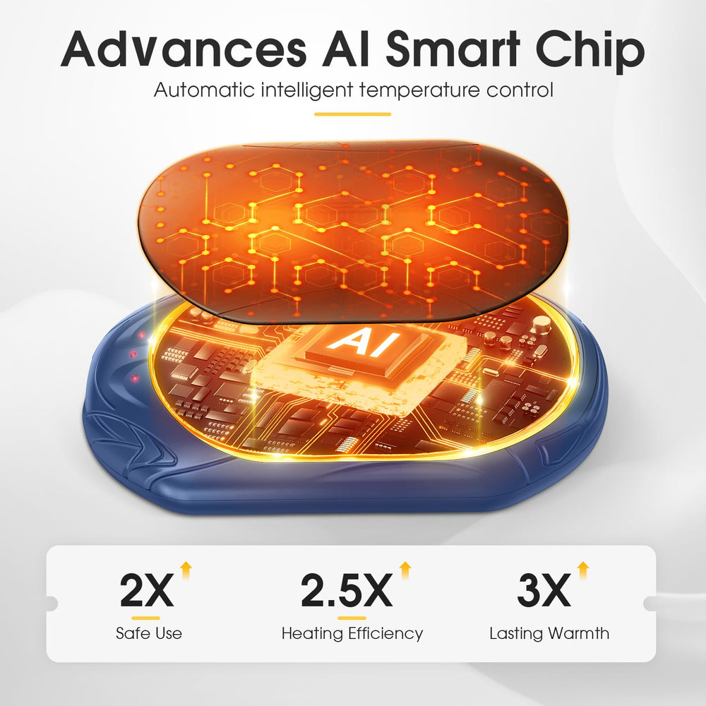 UNIHAND AI Hand Warmers AI-temperature-chip closeup highlights precise heat control for comfort.