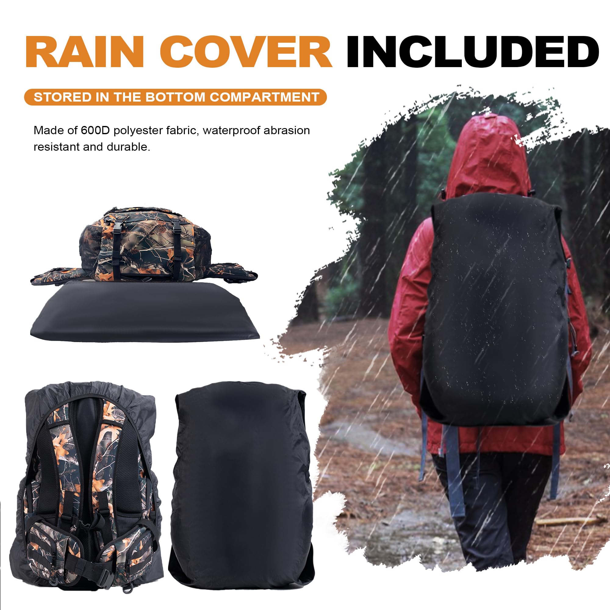 UNIHIMAL hunting backpack padded waist belt reduces fatigue on all-day treks.