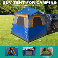 UNIHIMAL SUV tent spacious interior showcases room for 5-8 campers and gear.