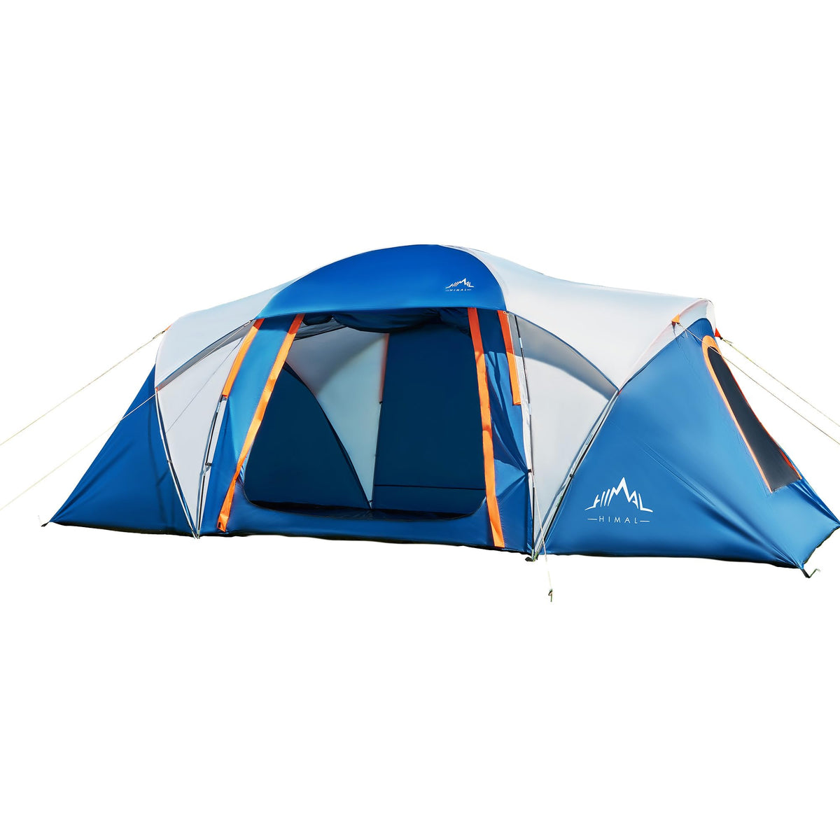 UNIHIMAL tents exterior front view demonstrates ample shelter for family camping.