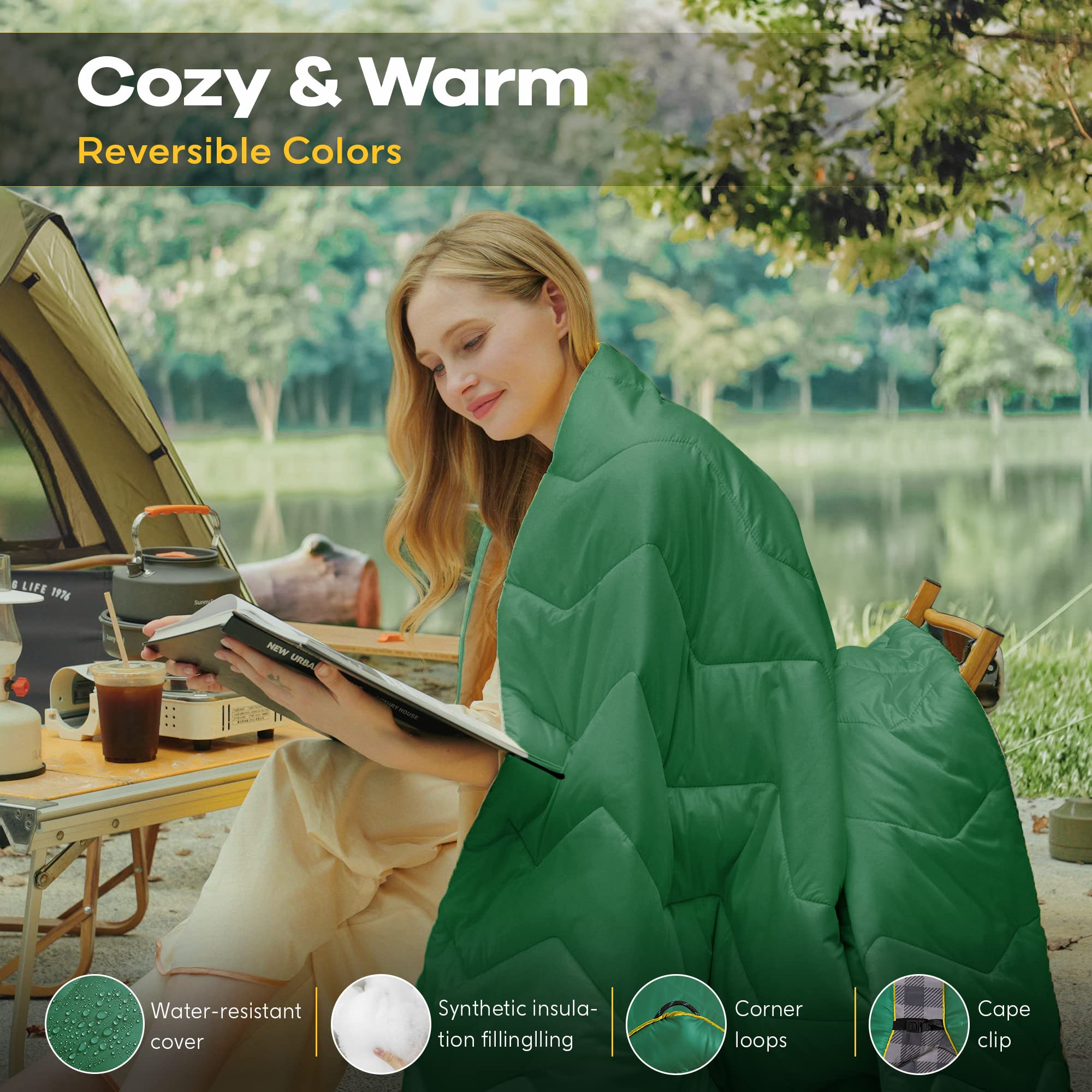 UNIKOME outdoor blanket 250gsm brushed inside for cozy warmth.
