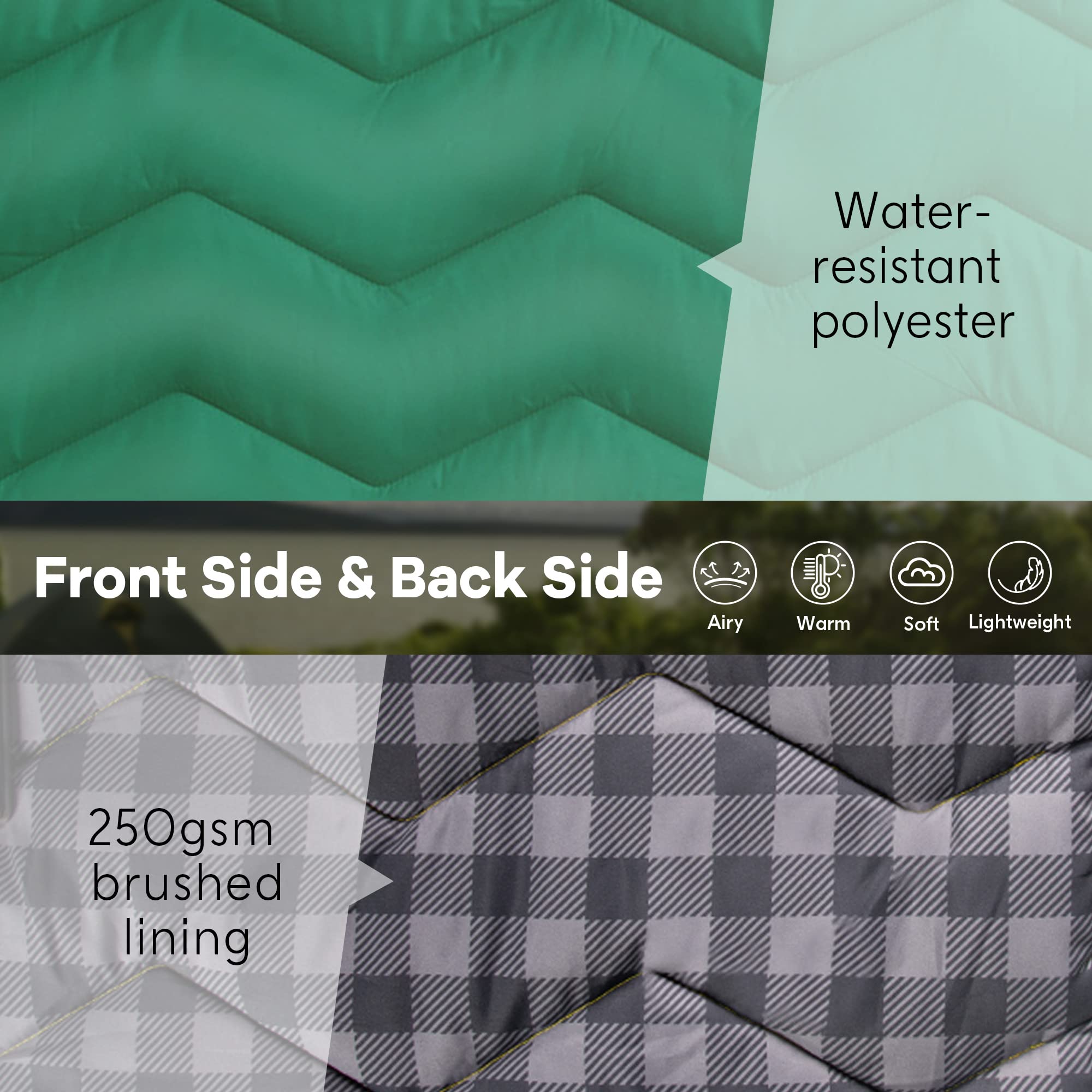 UNIKOME outdoor blanket corner-loops for staking in tents or ground.