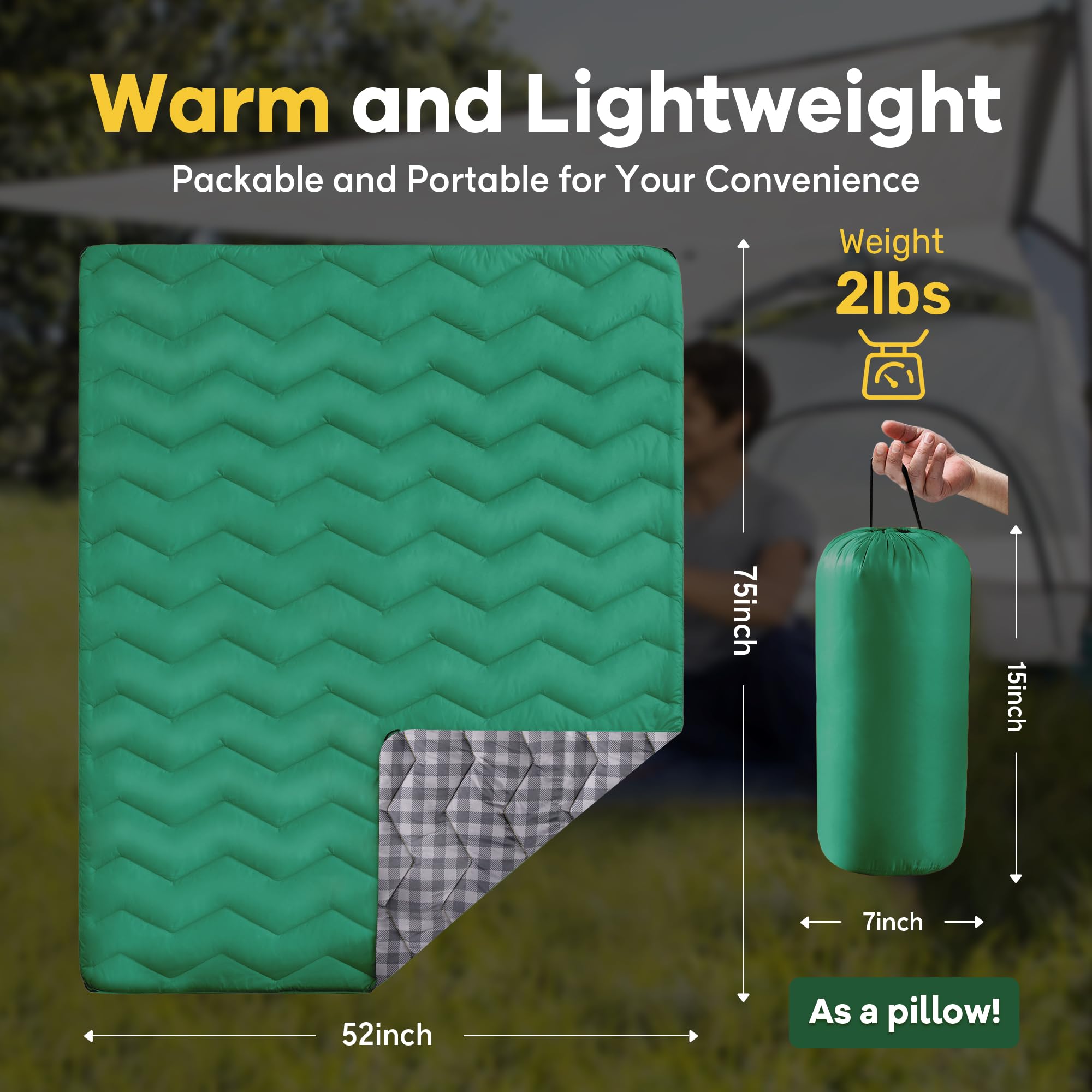 UNIKOME outdoor blanket packable compact roll for easy carrying.