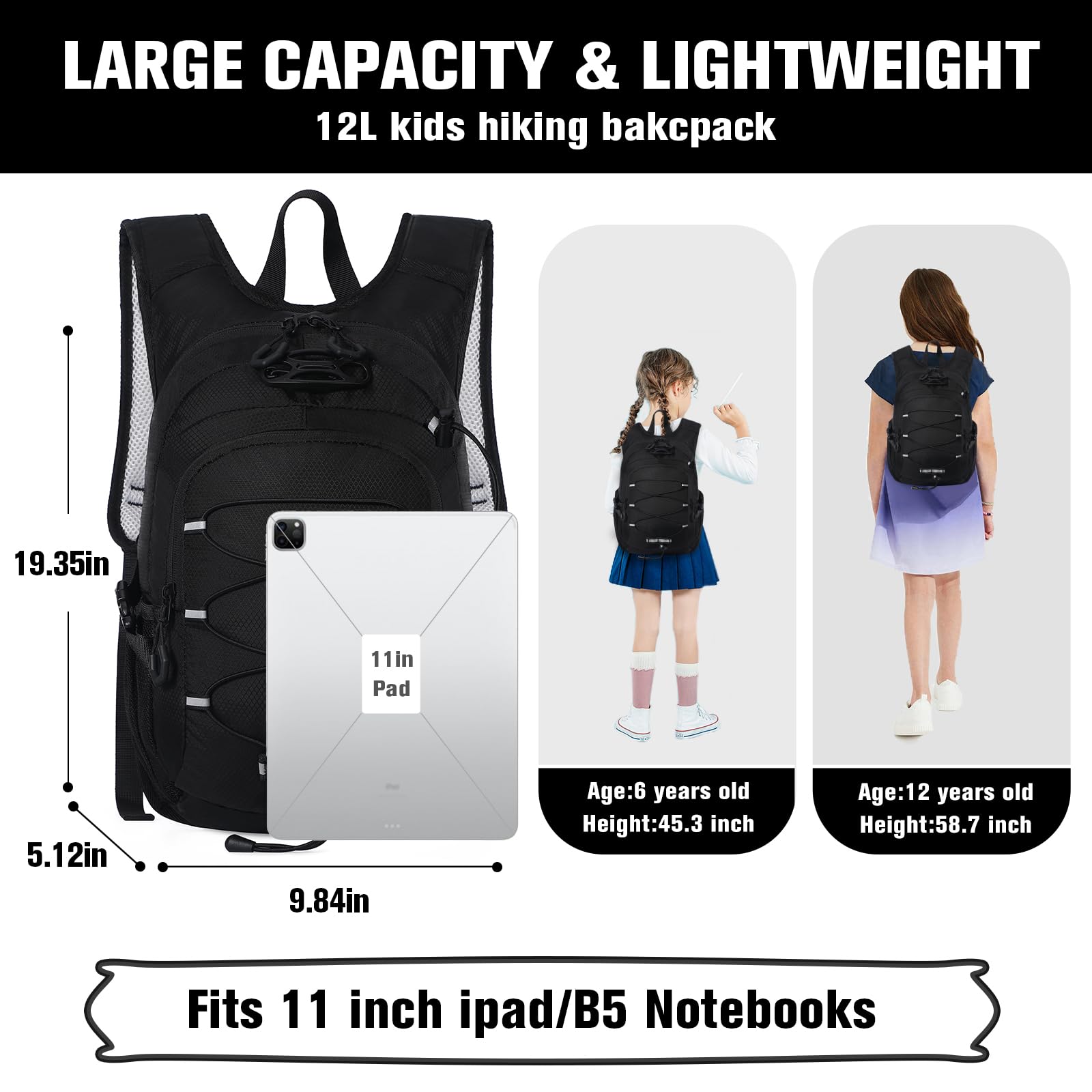 Unineovo 12L kids backpack main compartment, roomy storage for clothes and snacks.