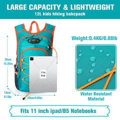 Unineovo 12L kids hiking backpack shoulder straps demonstrate adjustable, comfortable fit.