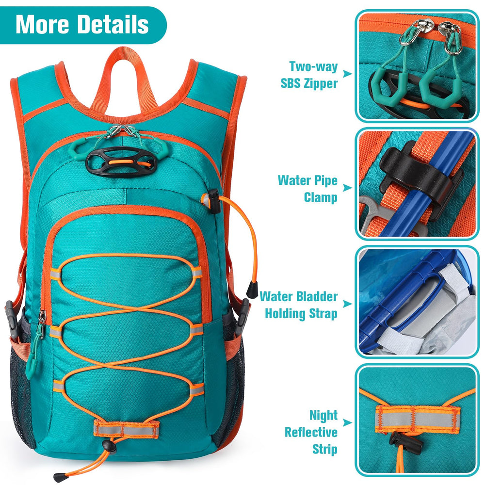 Unineovo 12L kids hiking side mesh pocket ideal for water bottles or umbrellas.