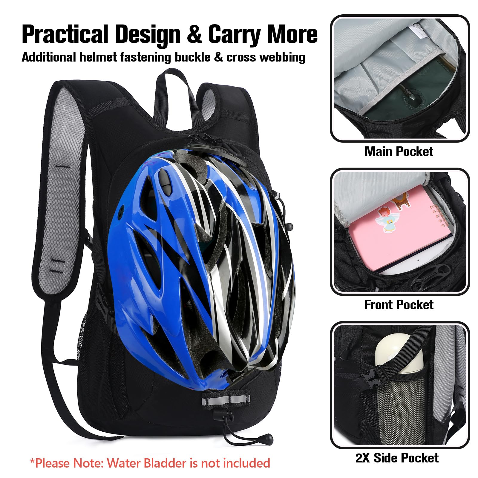 Unineovo 12L kids backpack water bladder pocket, hydration-ready for on-the-go use.