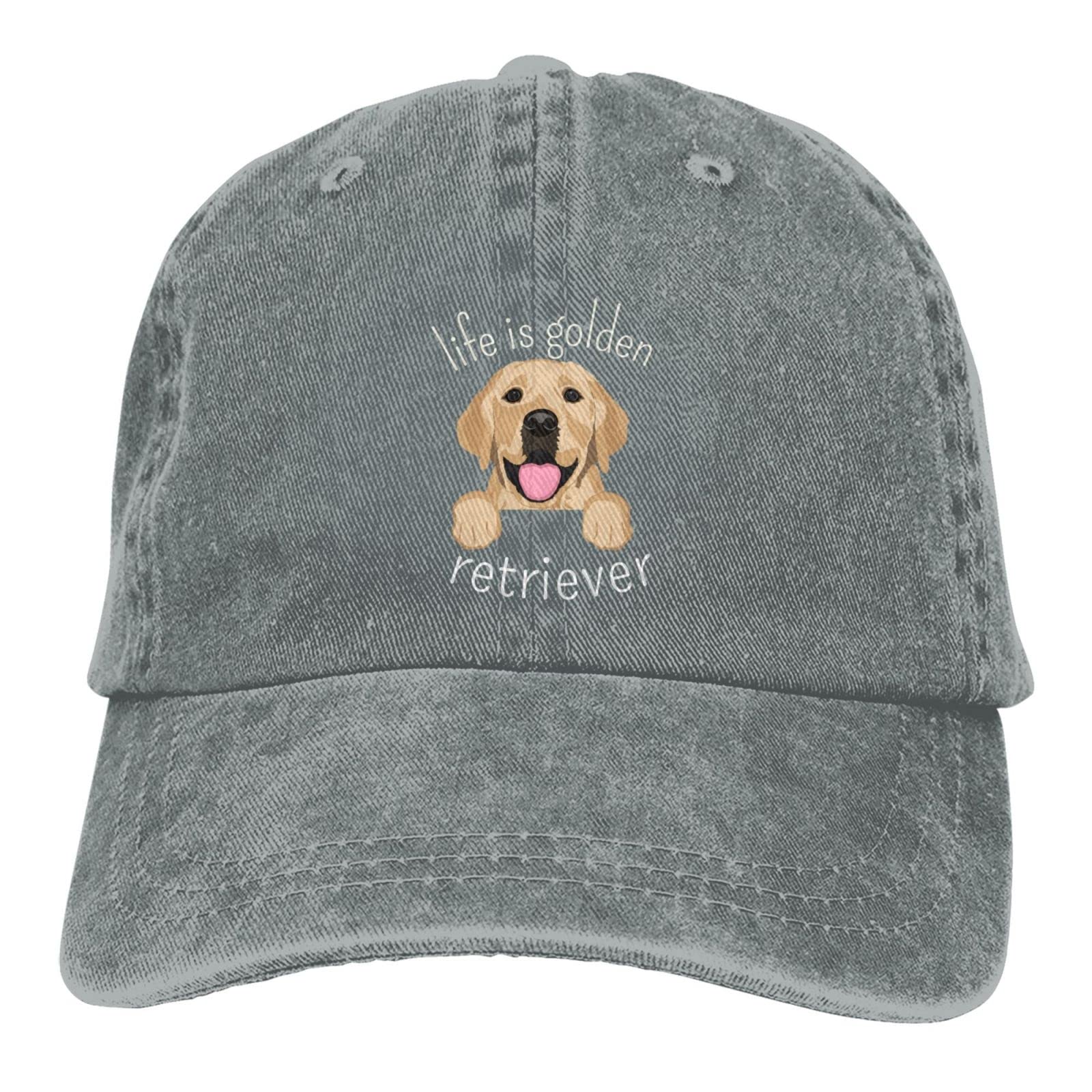 Gray cap with golden retriever theme front close-up