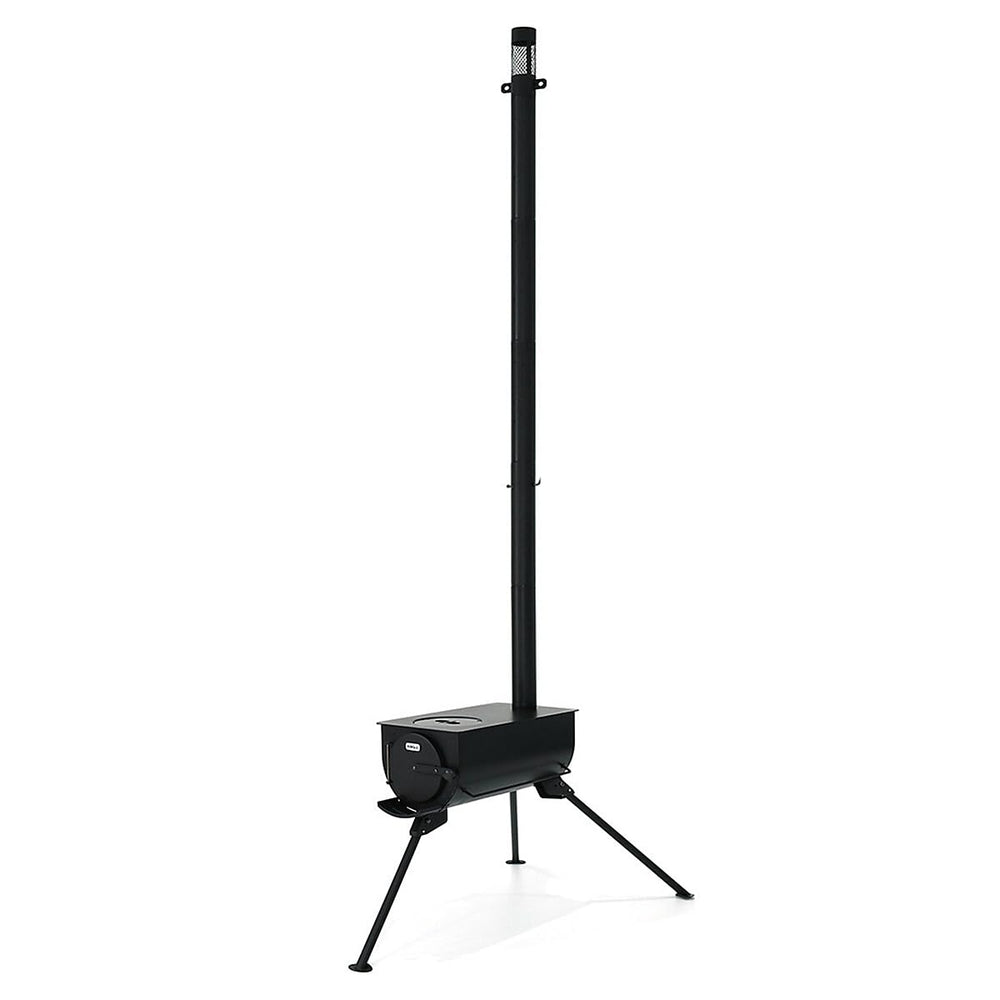 UNISTRENGH folding camp stove in black, front view, compact for outdoor cooking.