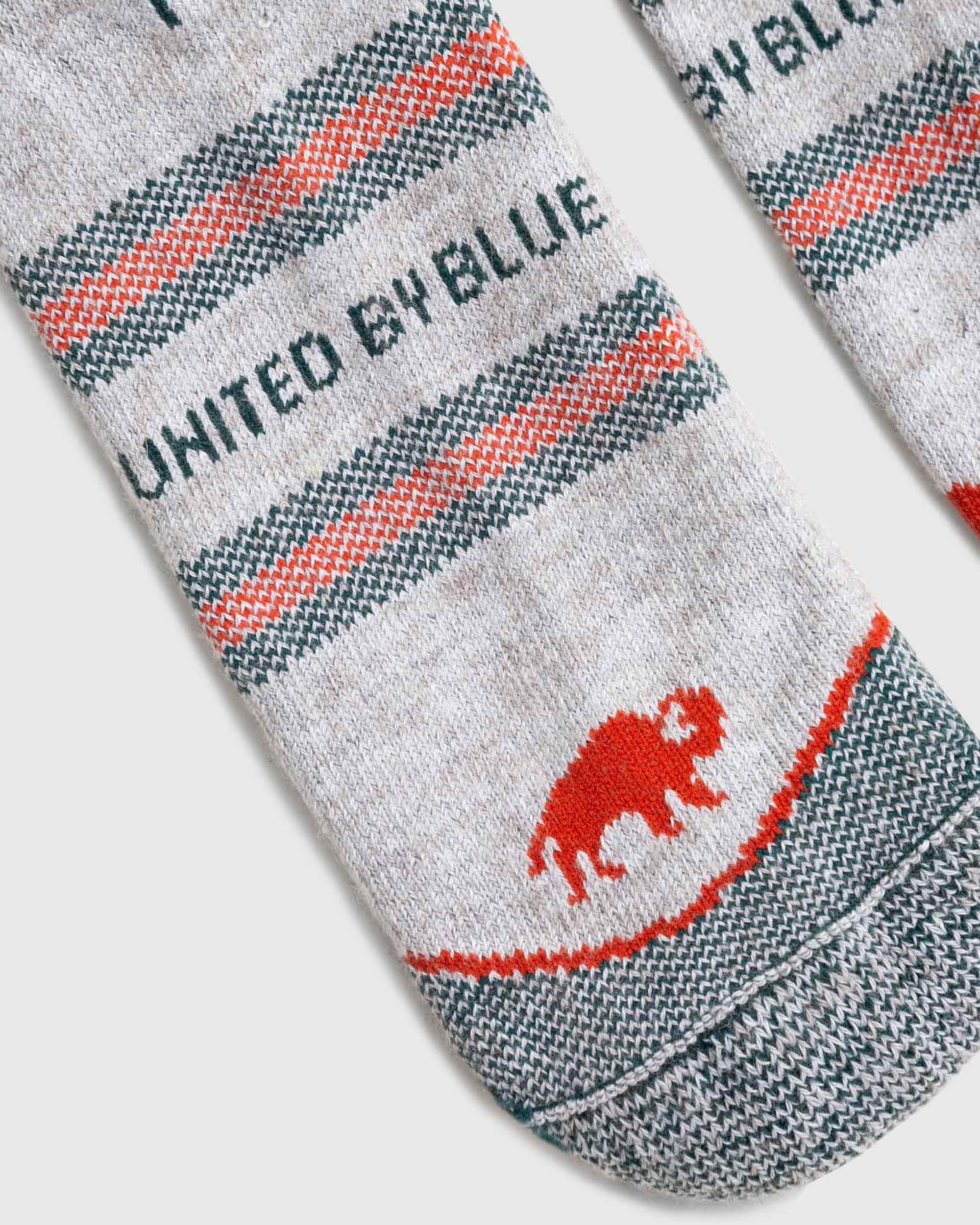 United By Blue Bison Trail Sock green knit fabric showing breathability in action