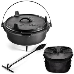 Uno Casa 6Qt Dutch oven over fire demonstrates durable heat retention for campfire meals