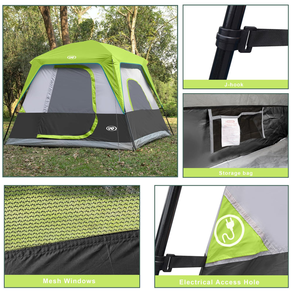UNP 4-person-tent-stable-structure emphasizes windproof frame for outdoor adventures.