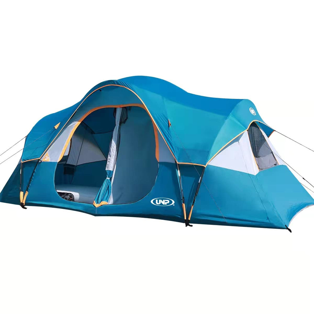 UNP camping tent fully pitched with 18x9 footprint for family camping