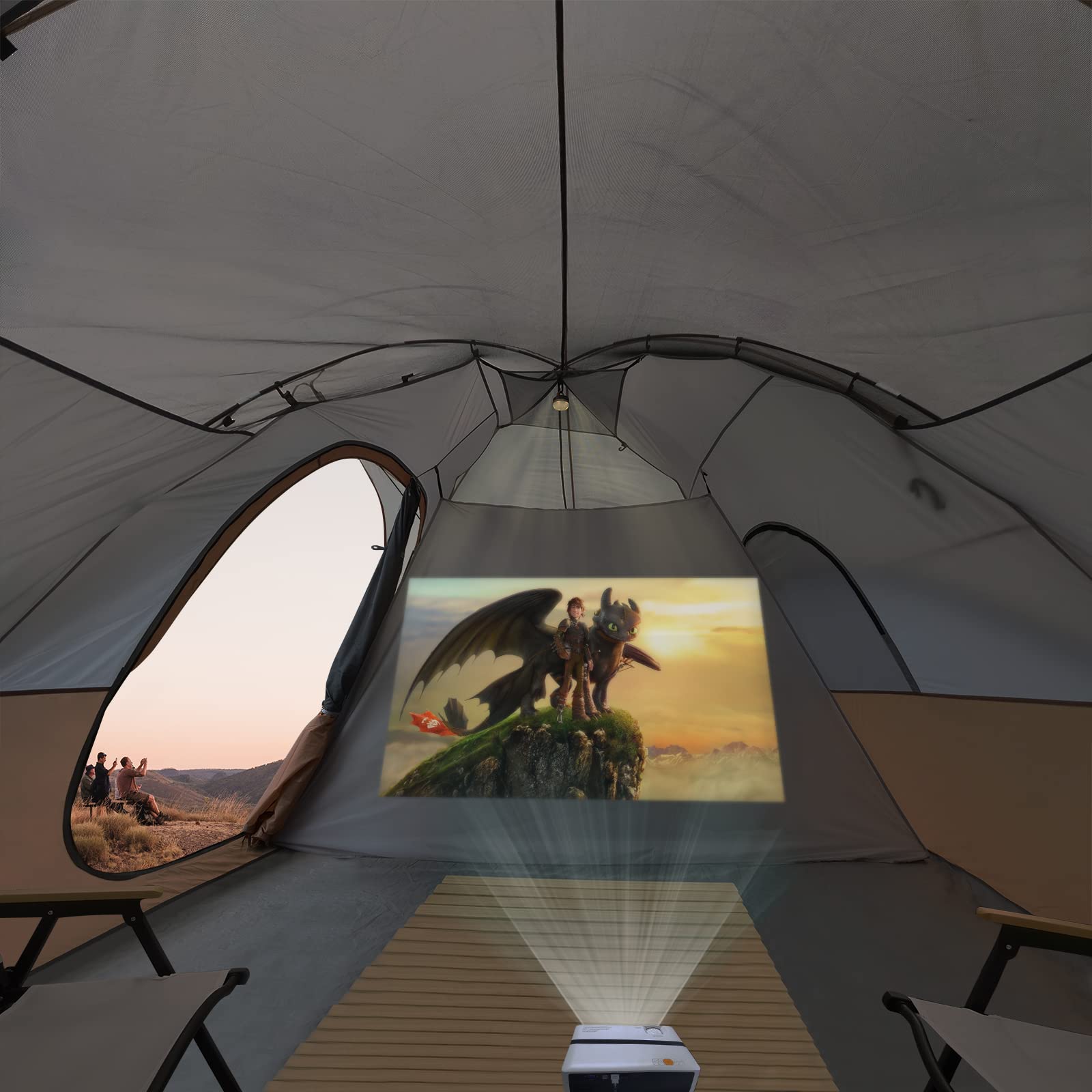 UNP camping tent interior two-room view highlights privacy divider for flexible living spaces