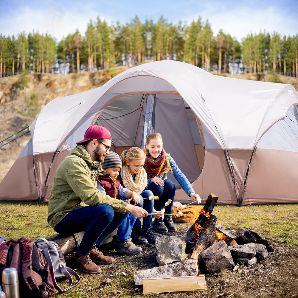 UNP camping tent privacy divider demonstrates flexible room configurations for groups