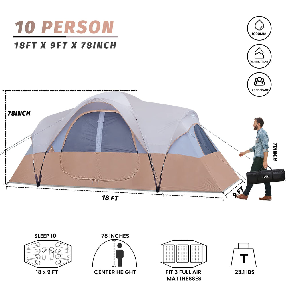 UNP camping tent setup in progress demonstrates simple two-person assembly in about ten minutes
