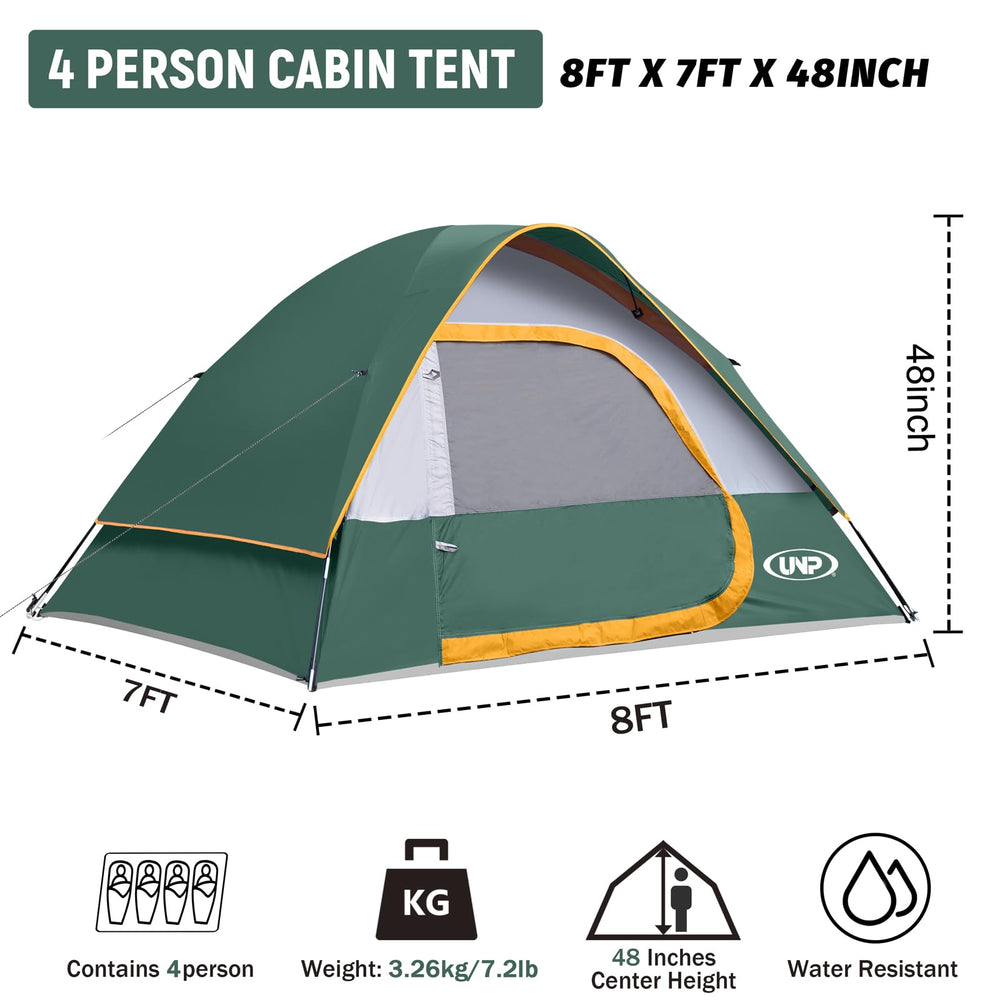Unp camping tent 4-person interior spacious layout for gear and comfort