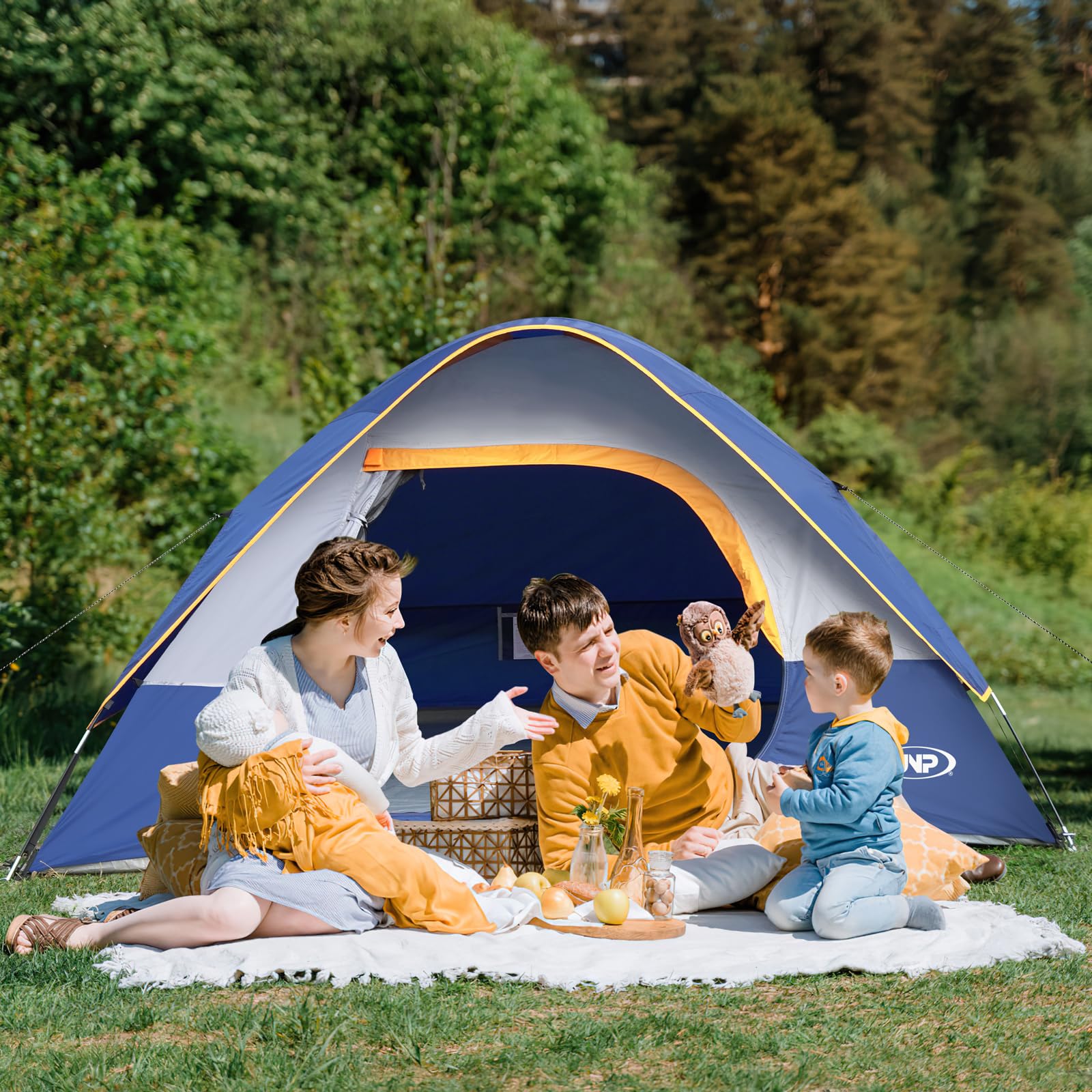 UNP Camping Tent 4-Person quick setup guide inside bag.