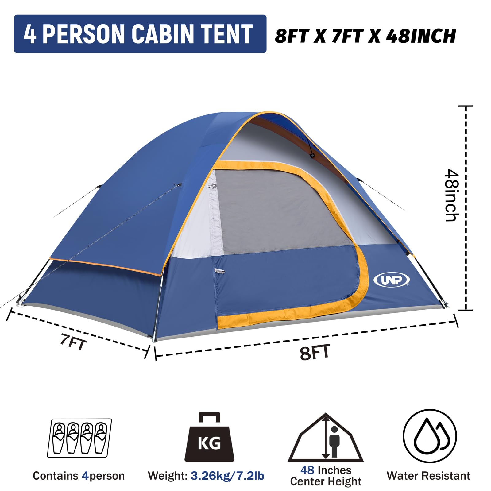 UNP Camping Tent 4-Person rainfly removable highlights flexible weather protection.