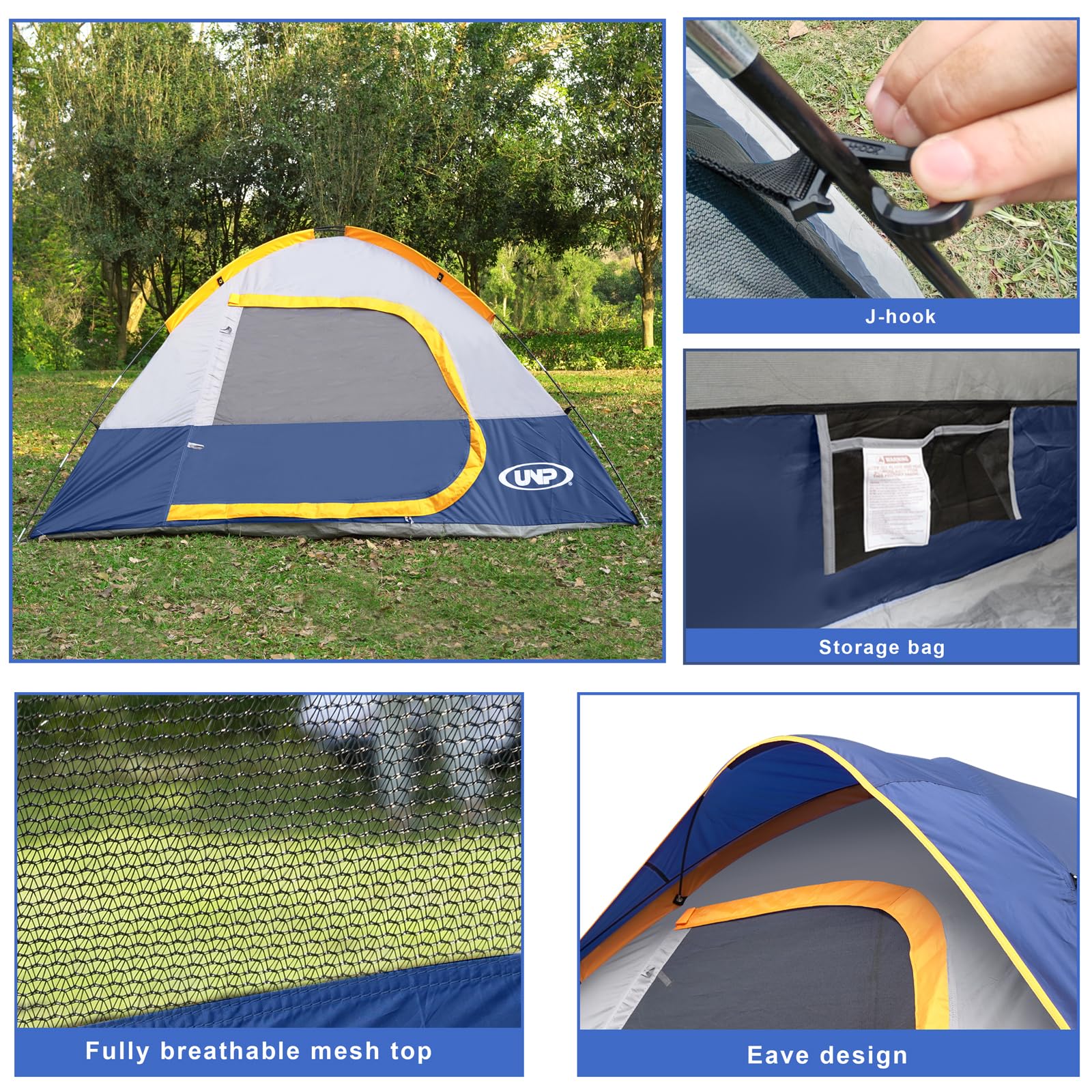 UNP Camping Tent 4-Person skylight net improves ventilation and airflow.