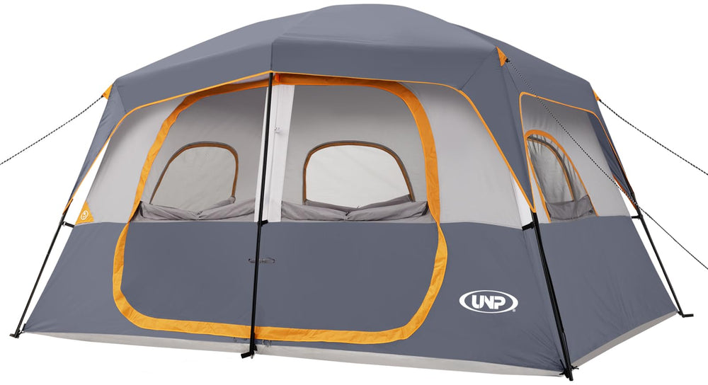 UNP camping tent interior spacious for eight with gear, highlighting roomy sleeping area.