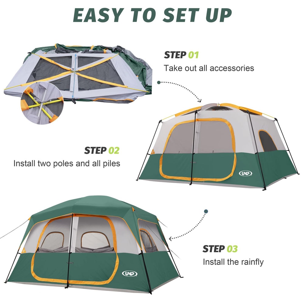 Unp camping tent 8-person mesh windows emphasize breathable airflow and views