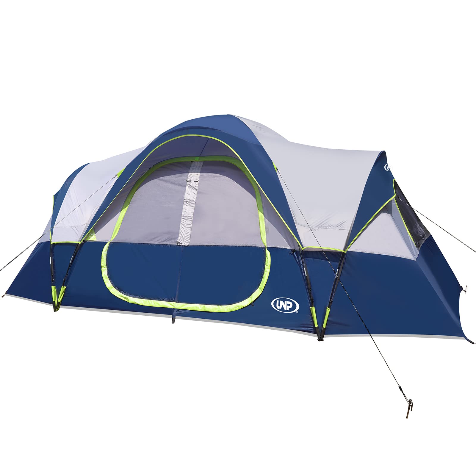 UNP camping tent easy-up setup demonstrates quick assembly for carefree campsite.