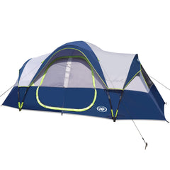 UNP camping tent easy-up setup demonstrates quick assembly for carefree campsite.