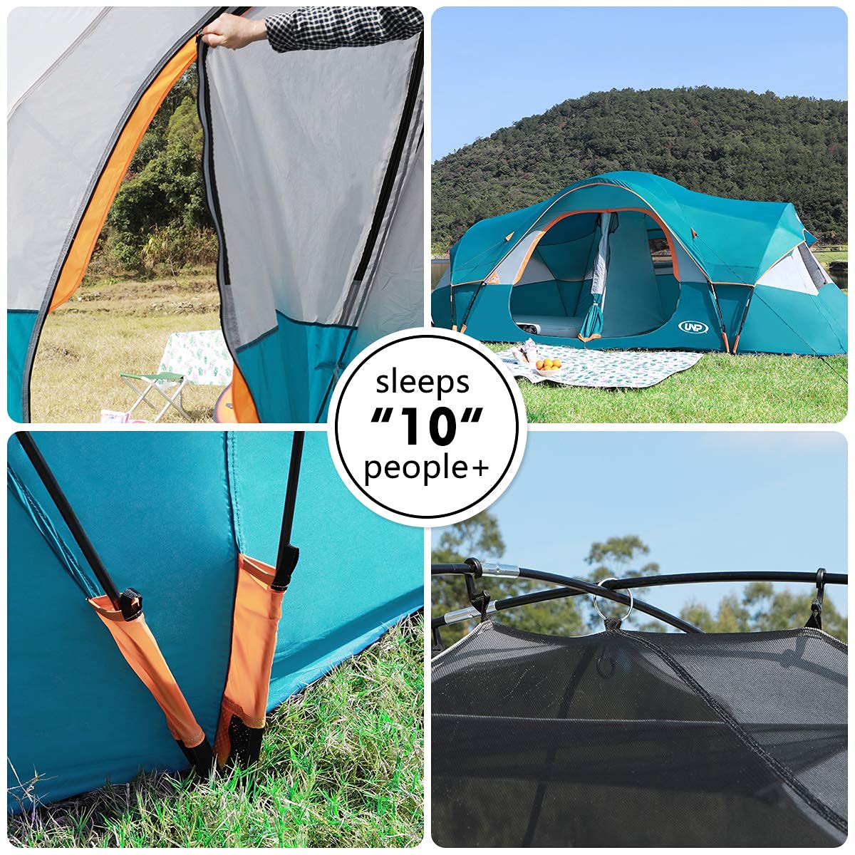 UNP camping tent interior with privacy divider creating two rooms