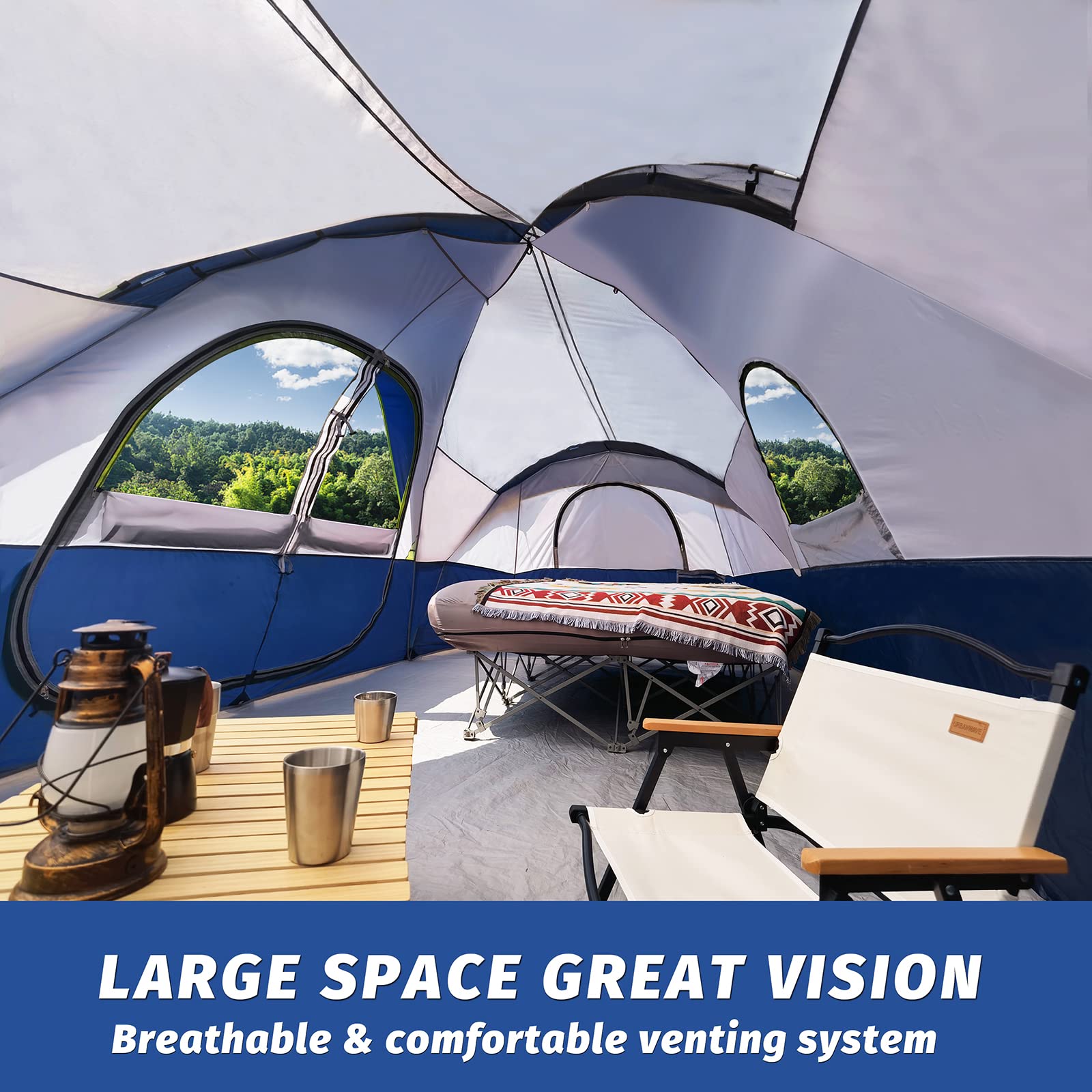 UNP camping tent privacy divider creates two-room layout for added living space.