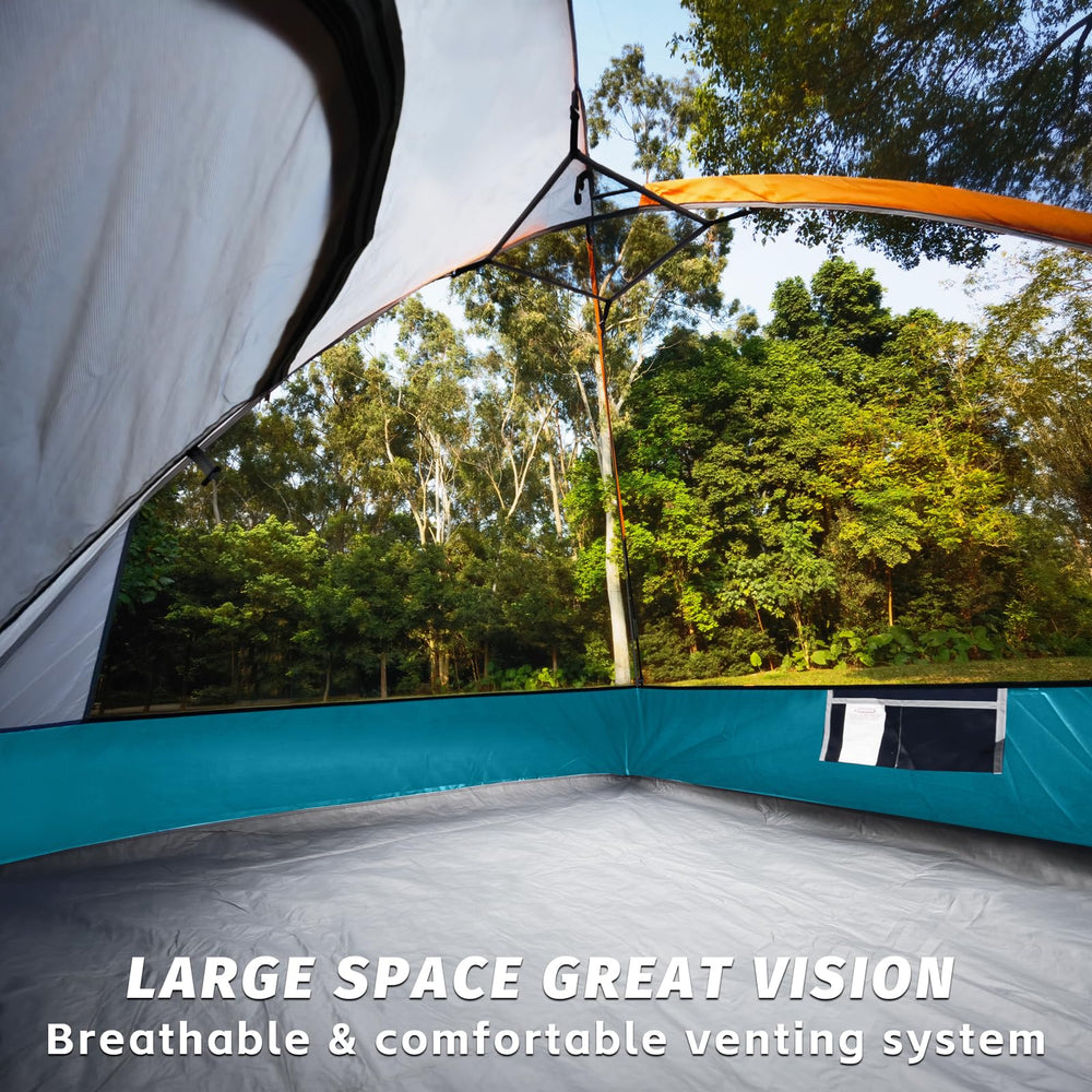 UNP camping tent quick setup shows two-minute assembly for solo or small groups.