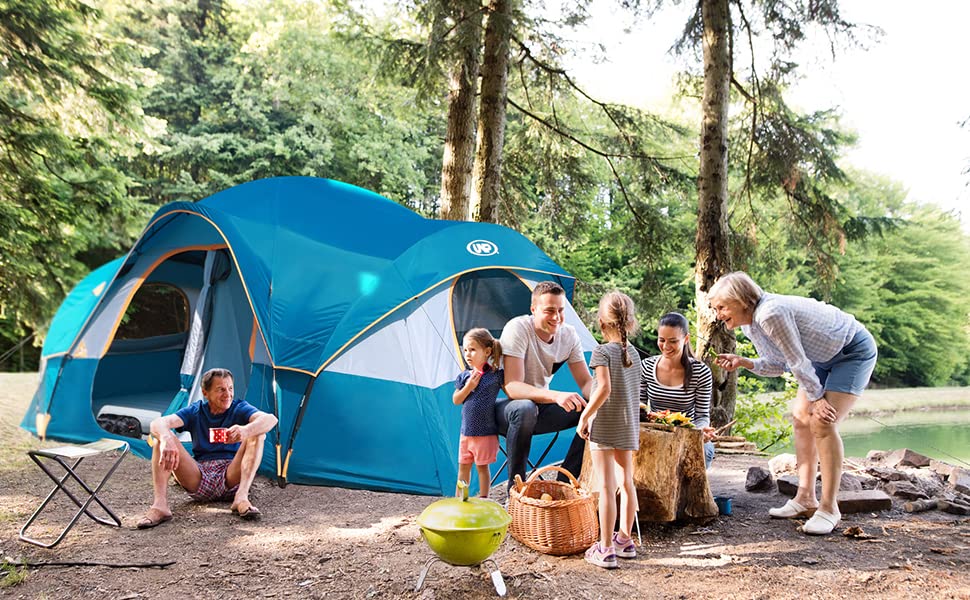 UNP camping tent at dusk with starry night view through mesh roof