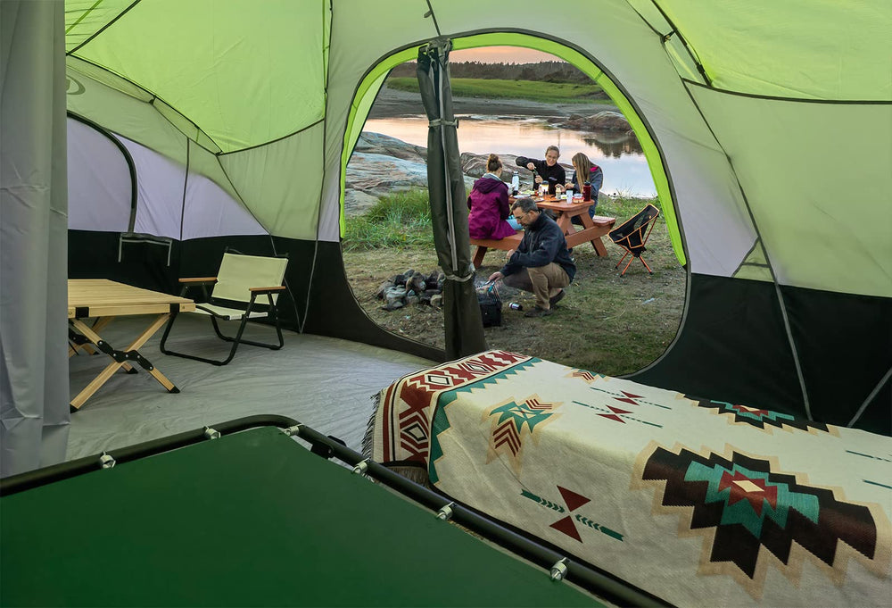 UNP camping tent privacy divider creates two rooms for privacy on-site.